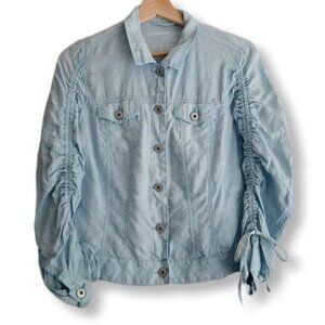 SANDWICH Linen Cotton Long Ruched Sleeve Jacket Button Down Shacket Sz XS